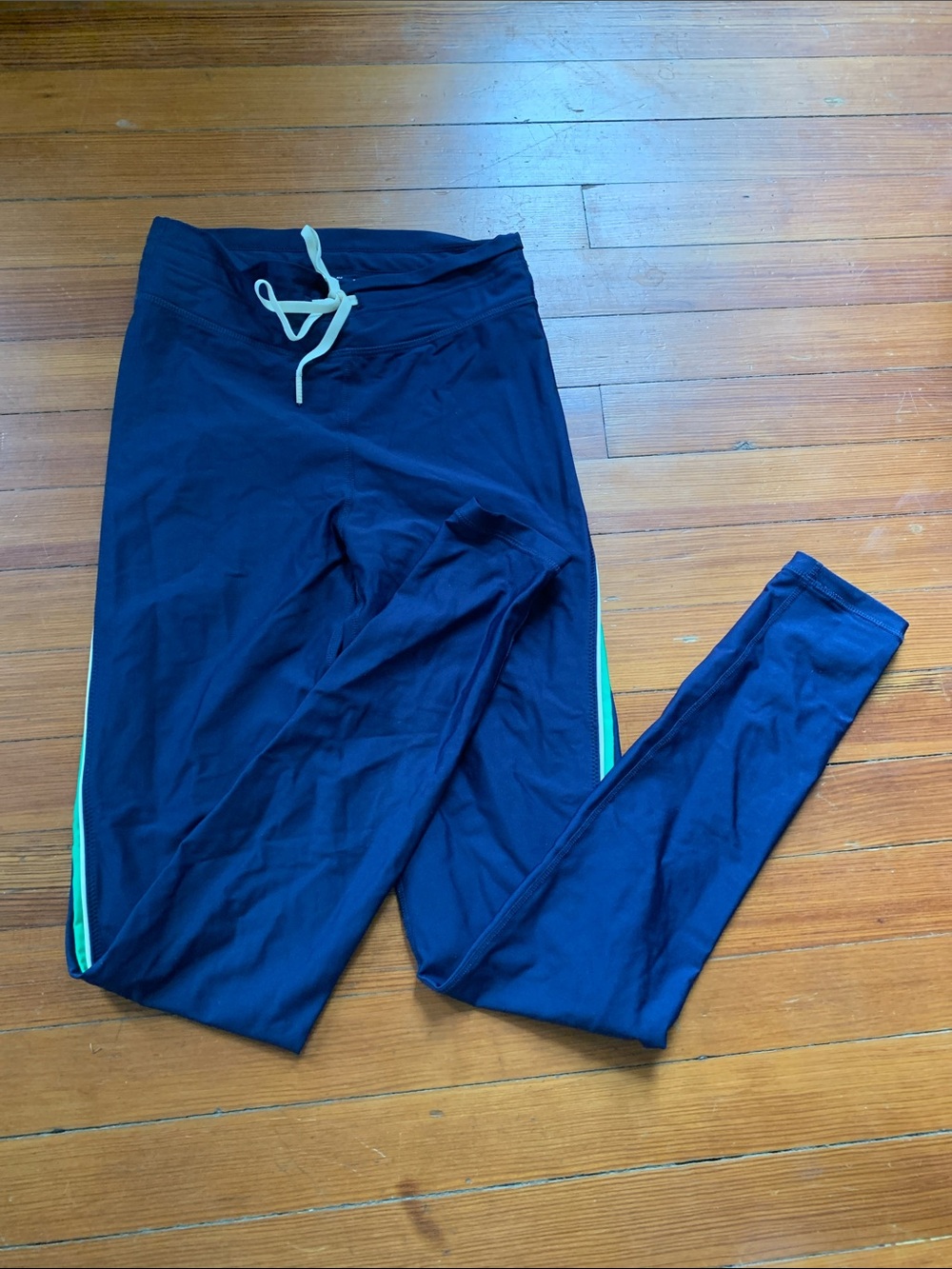 The Upside Navy Leggings with Mint Side Stripe